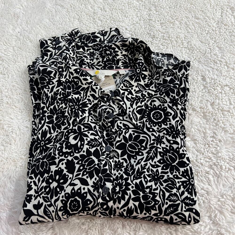 Boden Womens Collared Long Sleeve Floral Button Up Jersey Top 12 Office Workwear